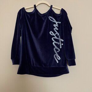 Justice, Size 14/16 Blue Velour Peekaboo Shoulder Top